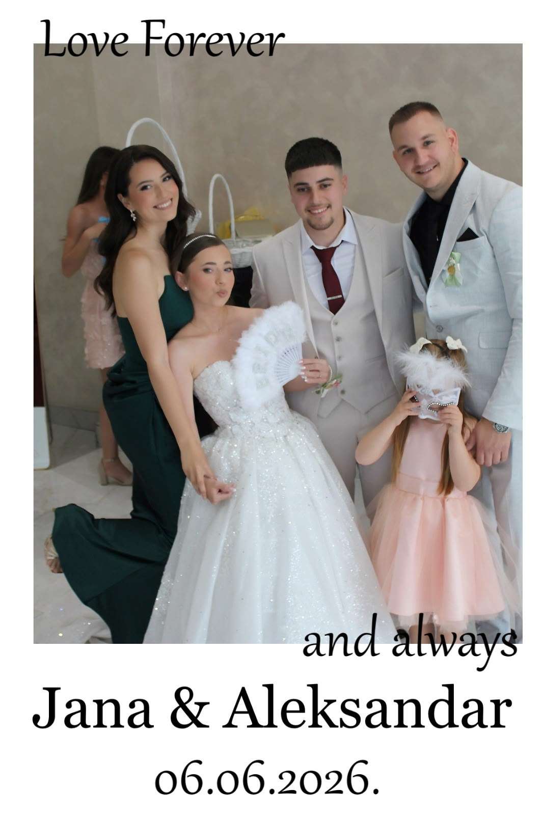 Štampana fotografija „Love Forever” sa svadbe Jane i Aleksandra, 6. 6. 2026.